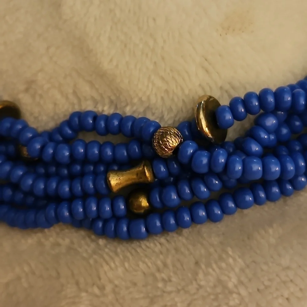 Vintage Estate Ethnic Cornflower Blue Multi-strand Beaded Necklace